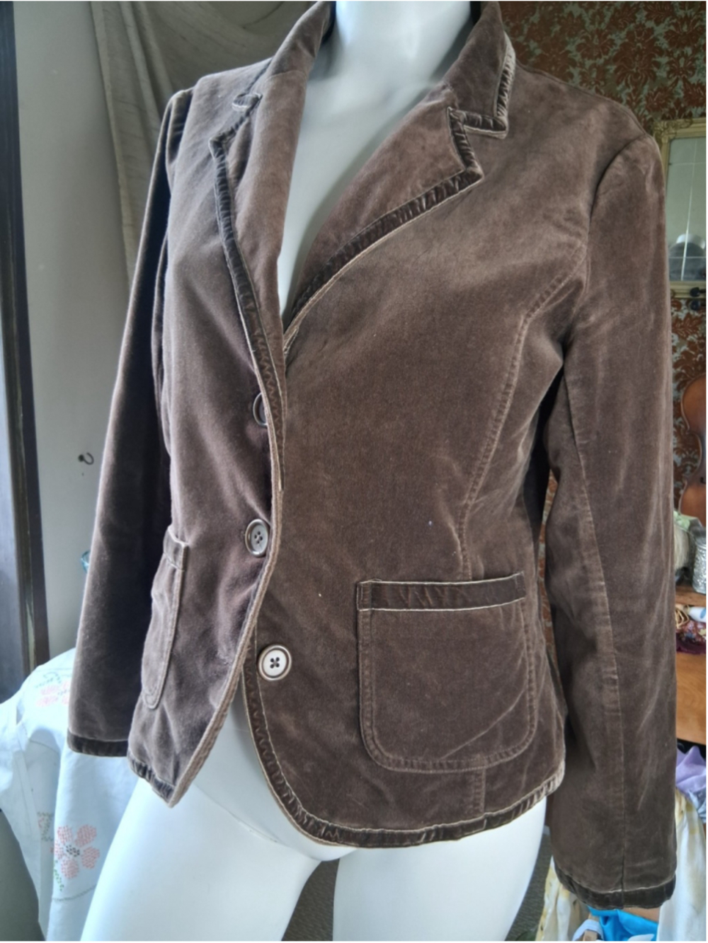 Boden Women's Brown Velvet 100% Cotton Pockets Blazer Jacket Size 12 US
